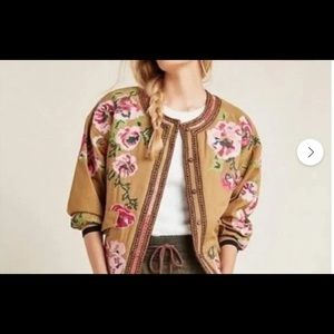 Anthropologie Floral Rose embroidered jacket size L